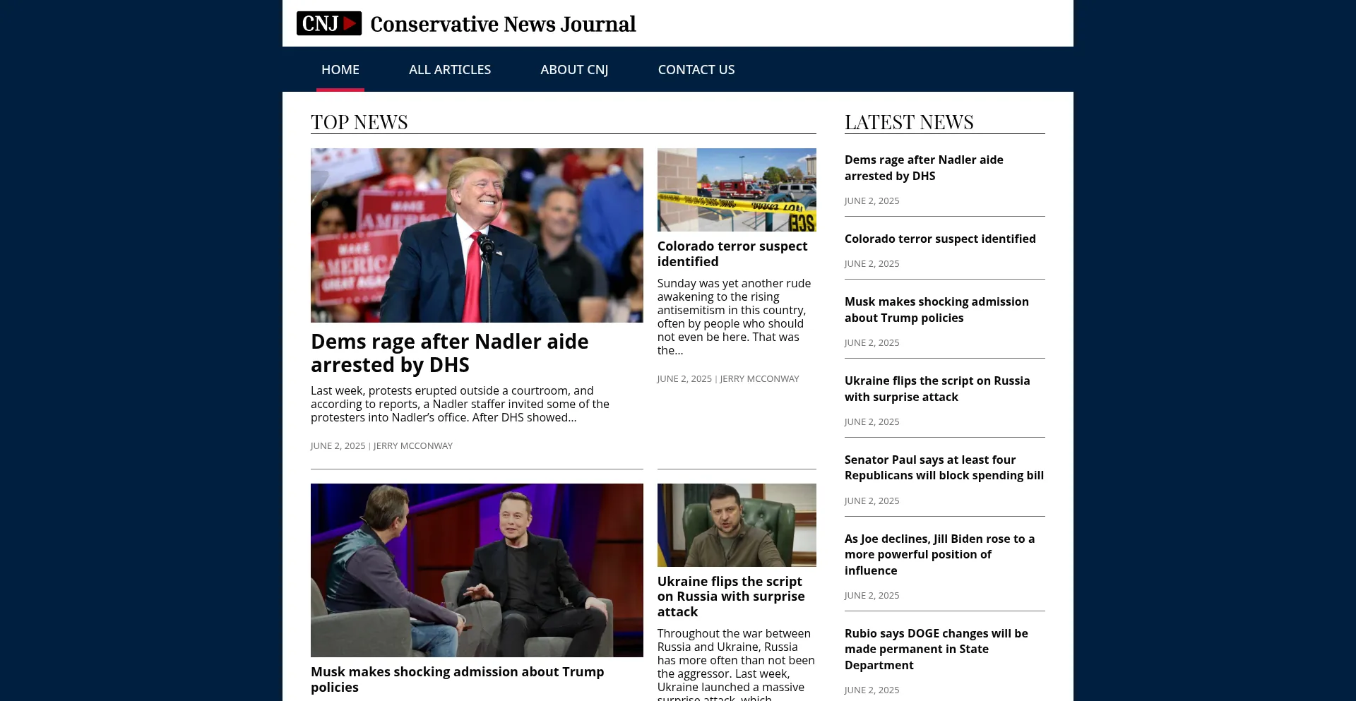 Website screenshot of Conservativenewsjournal.com