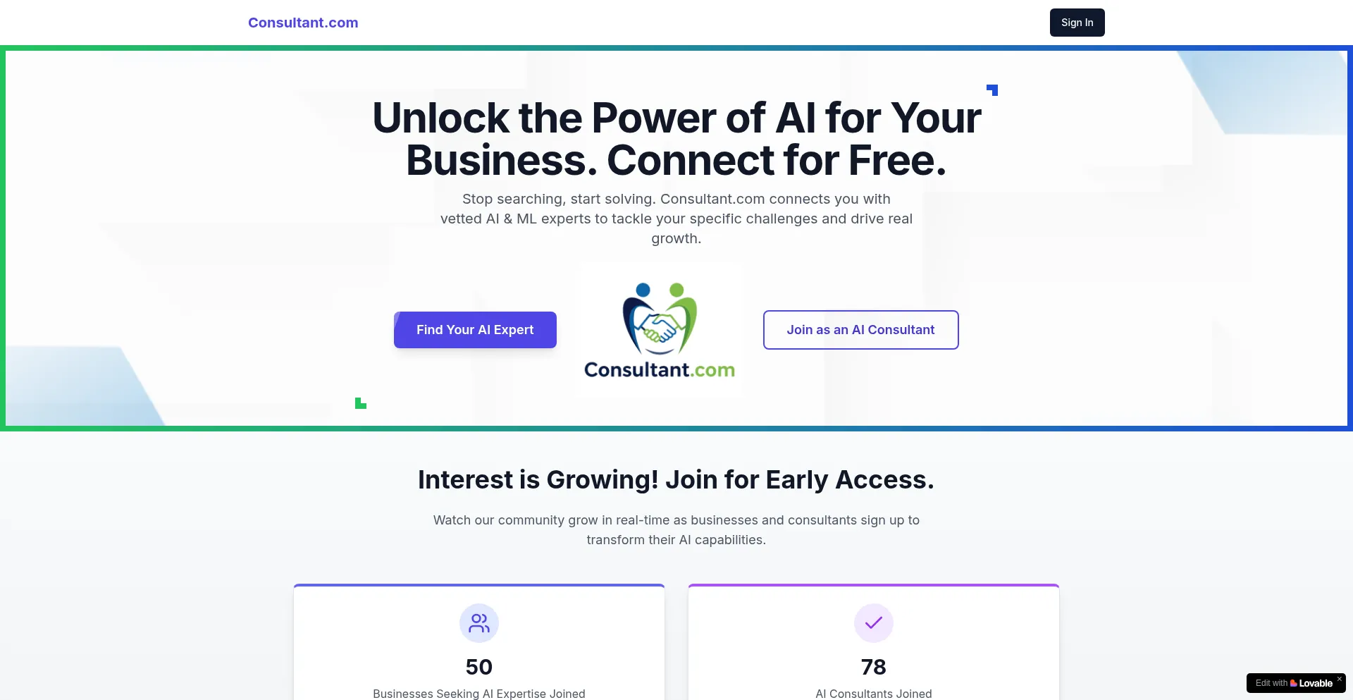 Website screenshot of Consultant.com
