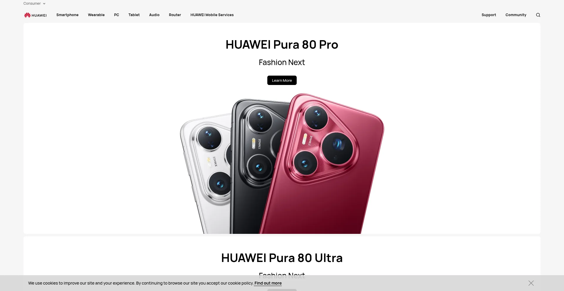 Website screenshot of Consumer.huawei.com