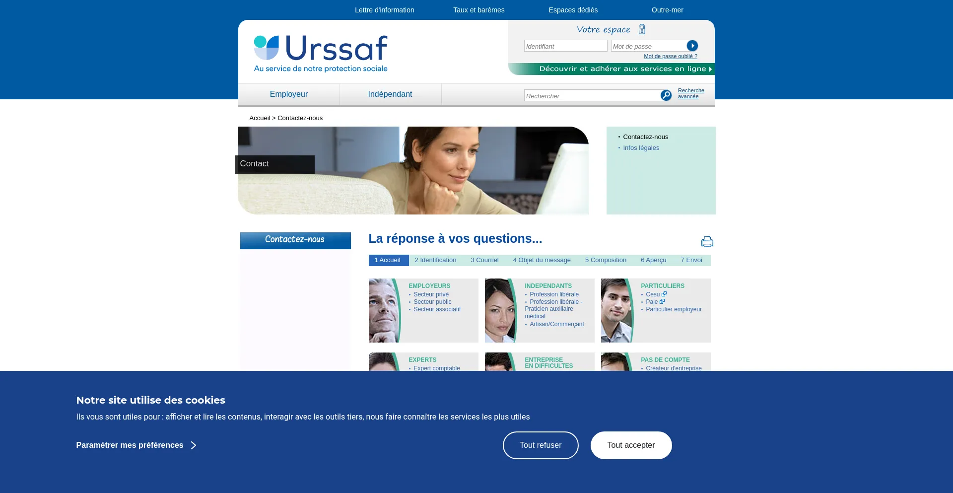 Website screenshot of Contact.urssaf.fr