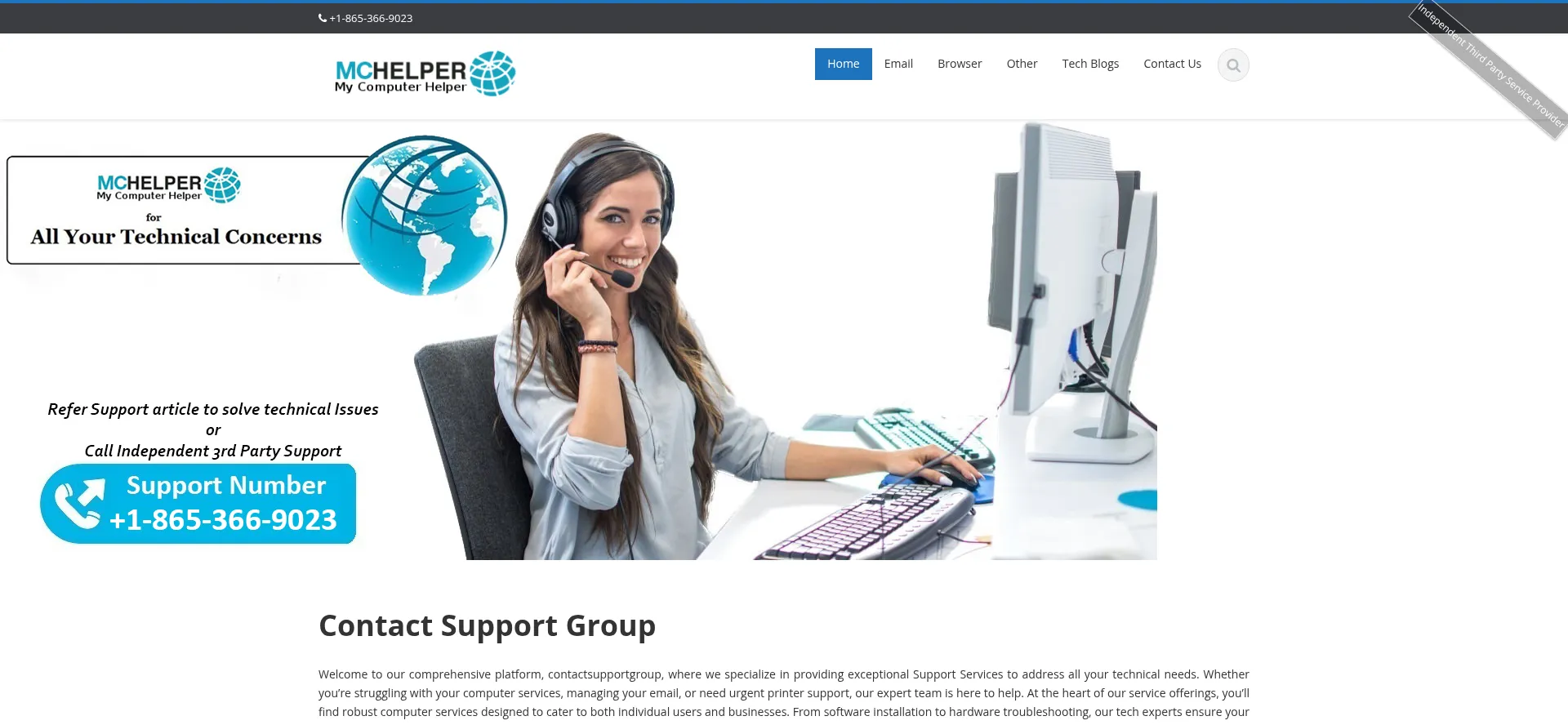 Website screenshot of Contactsupportgroup.com