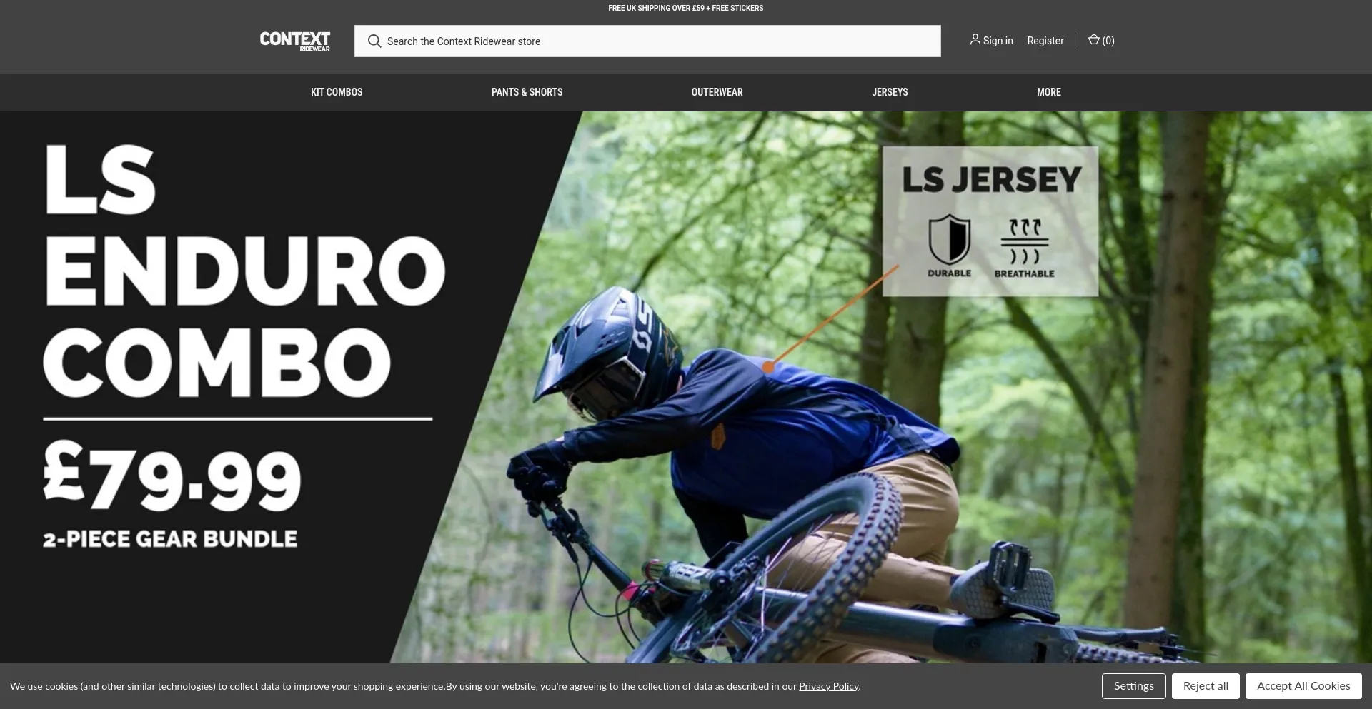Website screenshot of Contextridewear.co.uk