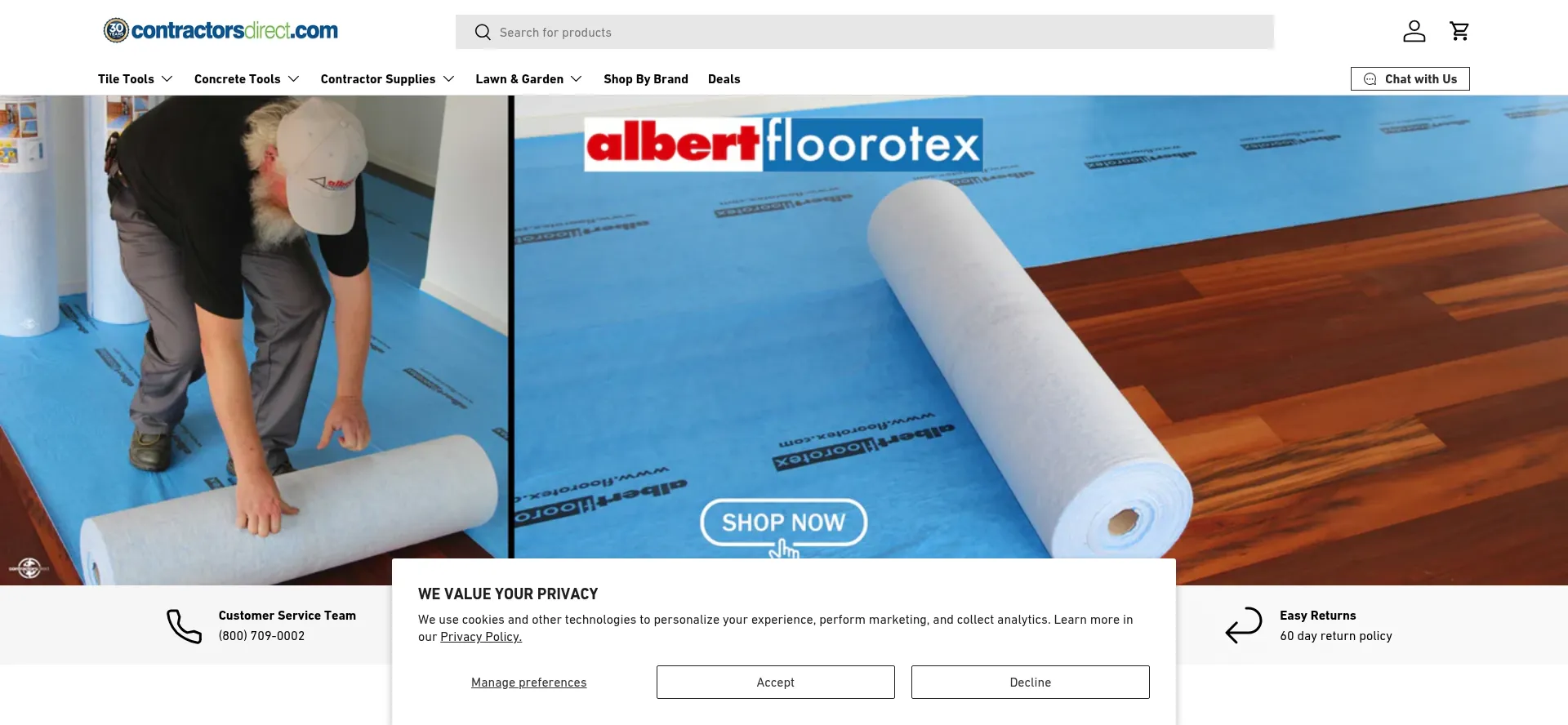 Website screenshot of Contractorsdirect.com