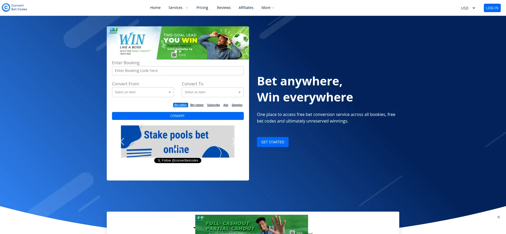 Website screenshot of Convertbetcodes.com
