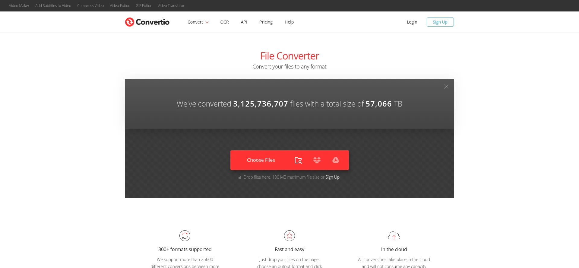 Website screenshot of Convertio.co