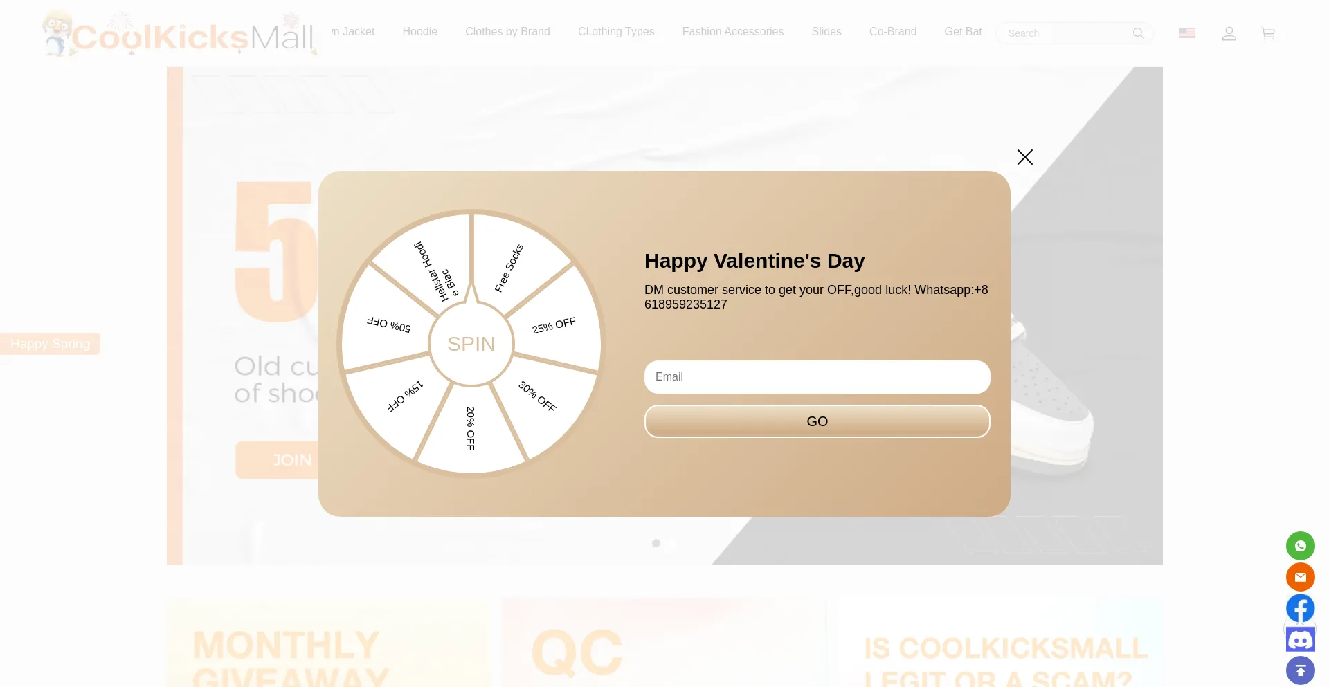 Website screenshot of Coolkicksmall.net