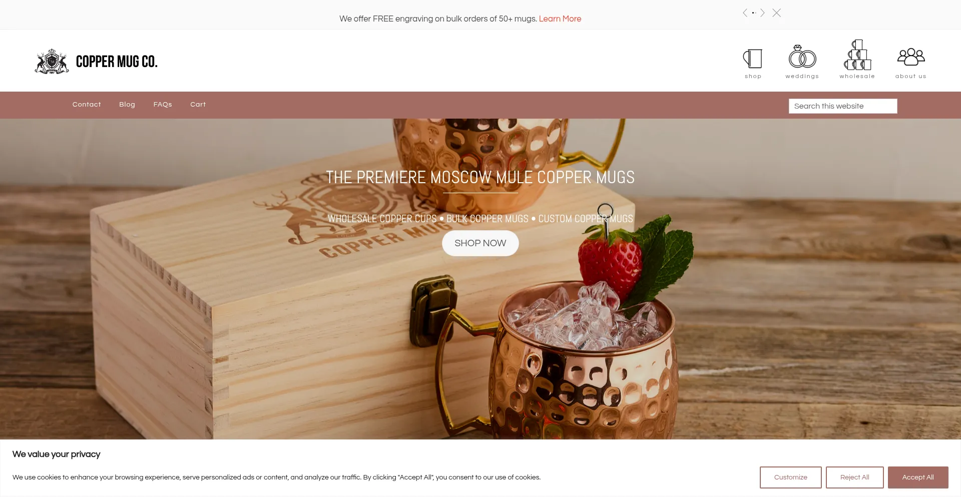 Website screenshot of Coppermugs.com