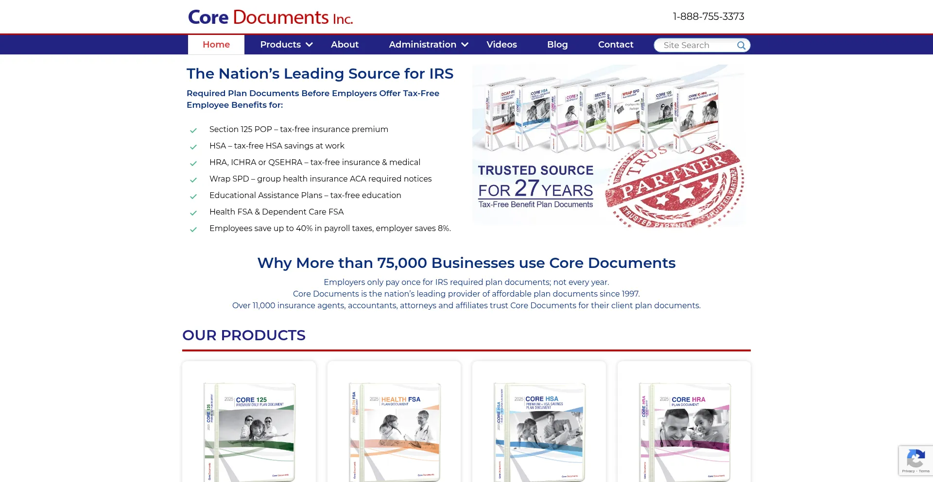 Website screenshot of Coredocuments.com
