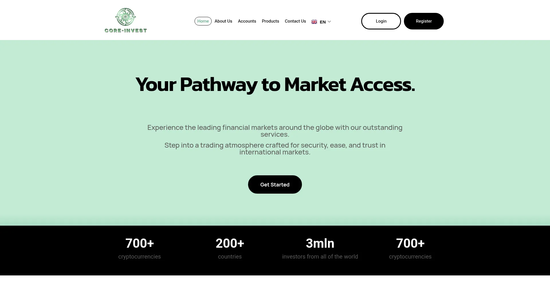 Website screenshot of Coreinv.net
