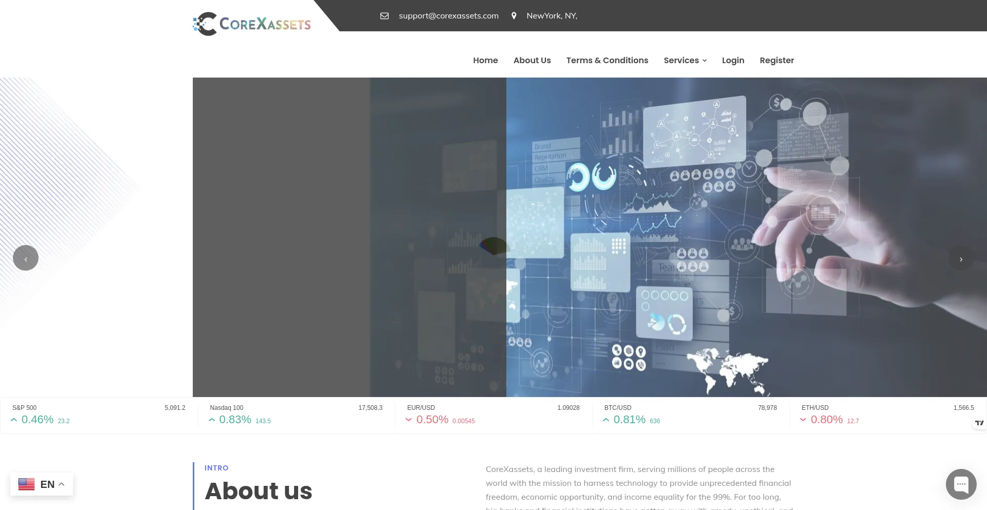 Website screenshot of Corexassets.com