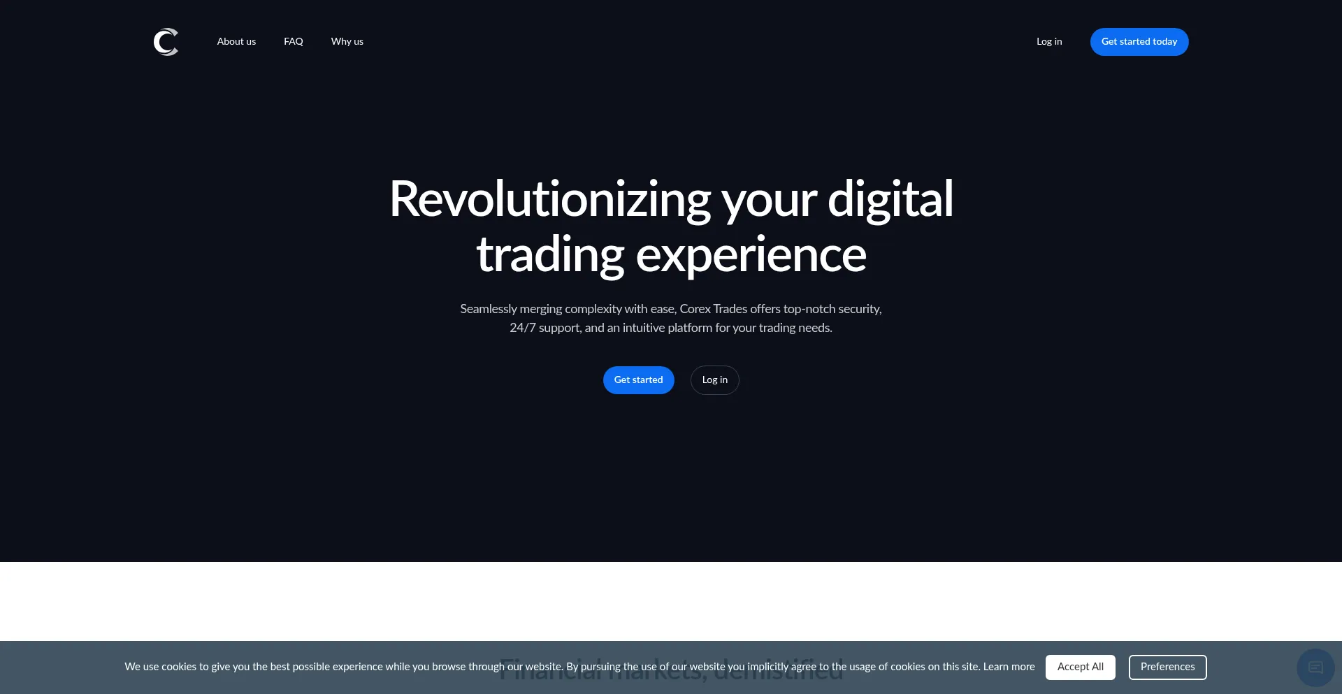 Website screenshot of Corextrades.io