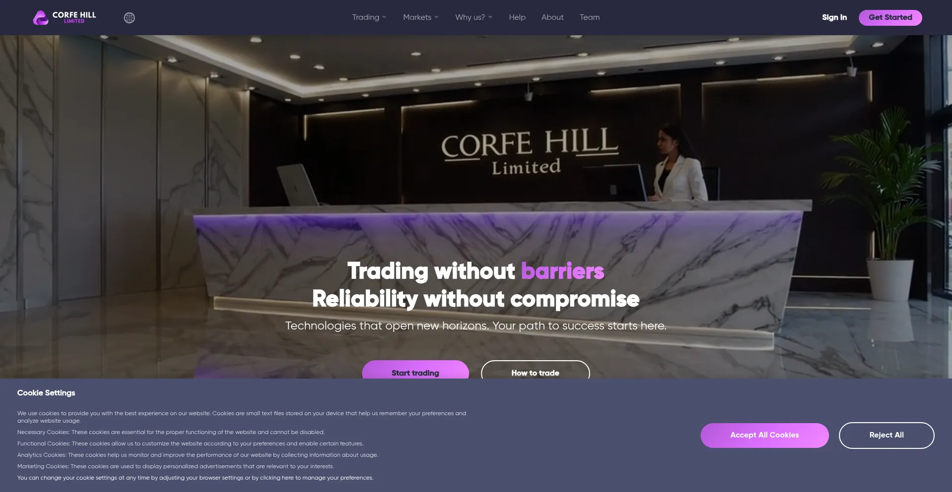 Website screenshot of Corfehill.com