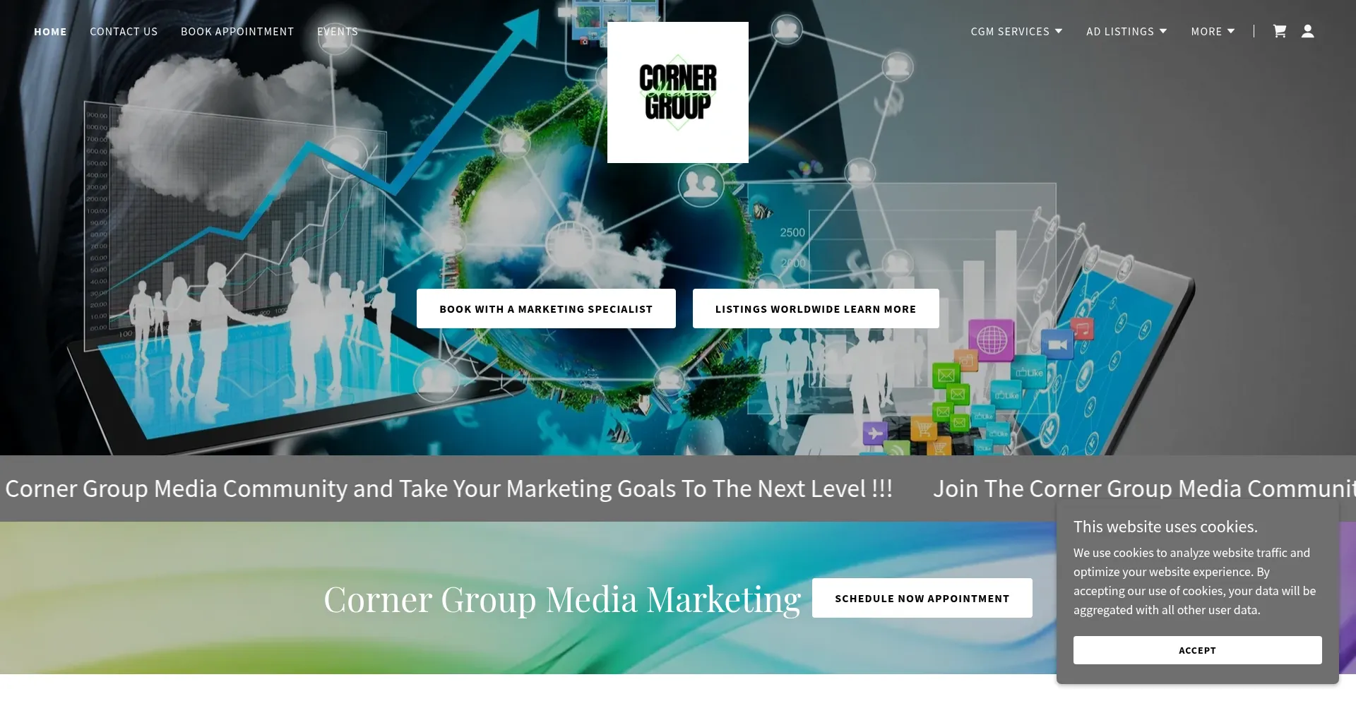 Website screenshot of Cornergroupmedia.com