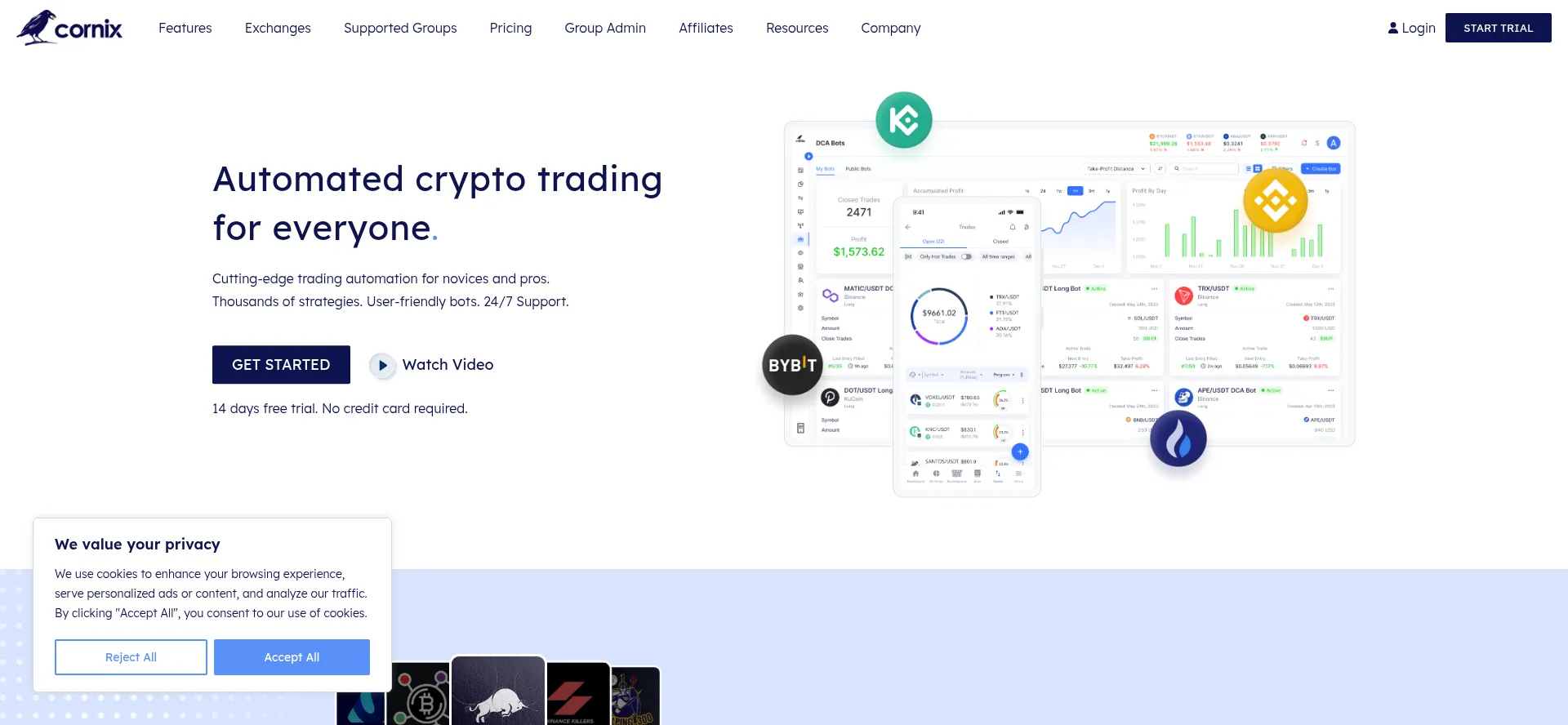 Website screenshot of Cornix.io