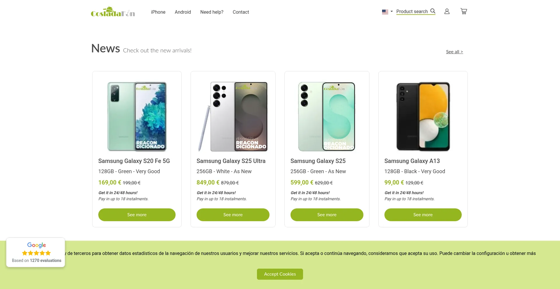 Website screenshot of Cosladafon.com