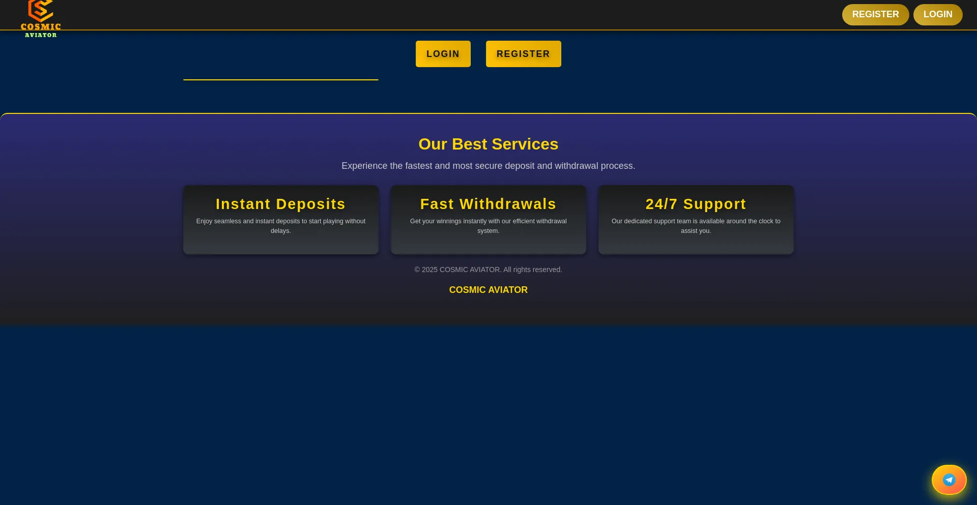 Website screenshot of Cosmic-aviator.club