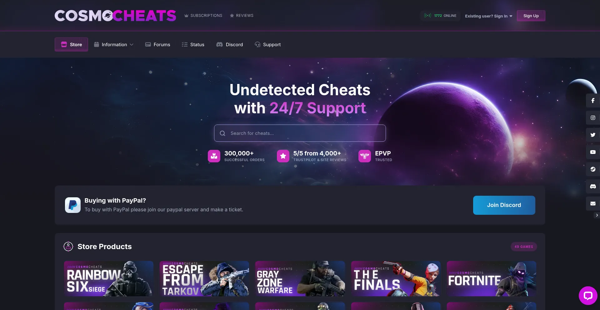 Website screenshot of Cosmochecker.com