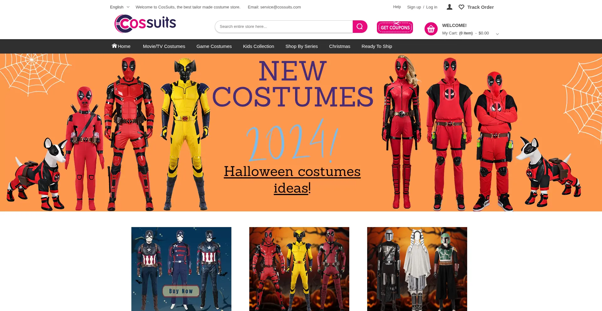 Website screenshot of Cossuits.com