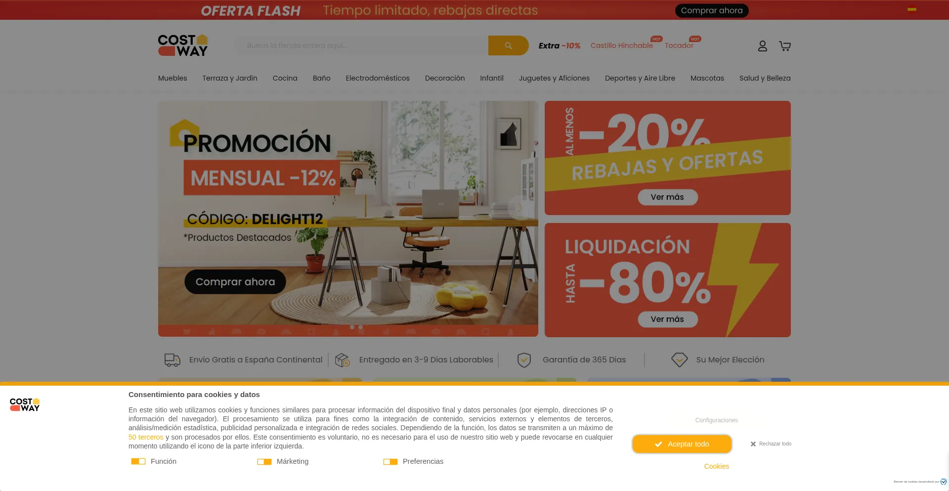 Website screenshot of Costway.es