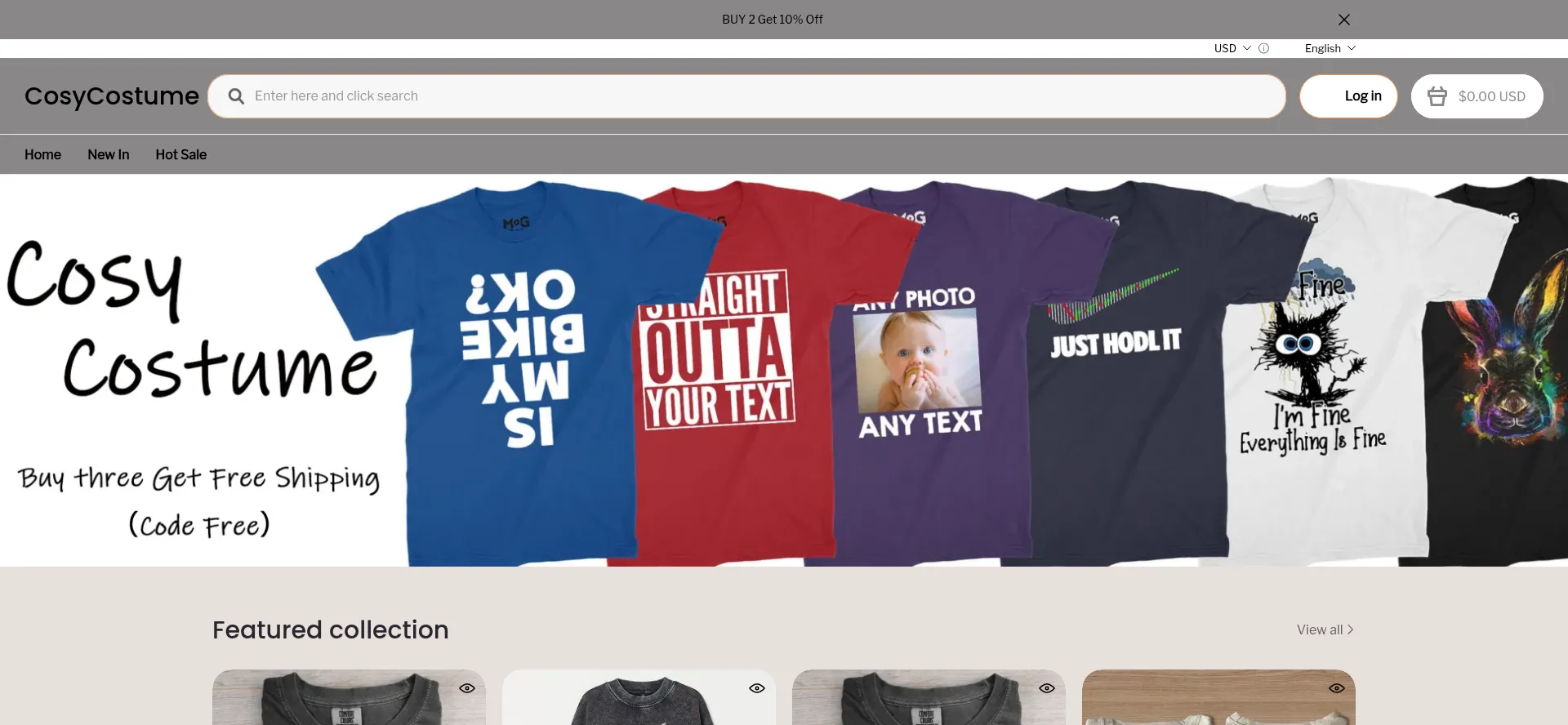 Website screenshot of Cosycustume.com