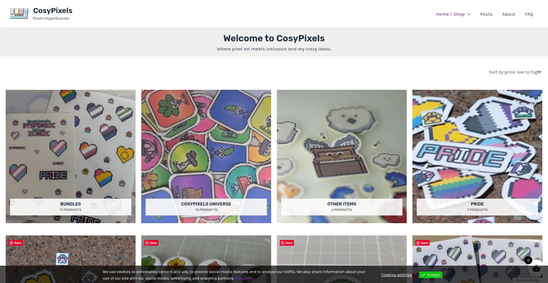 Website screenshot of Cosypixels.co.uk