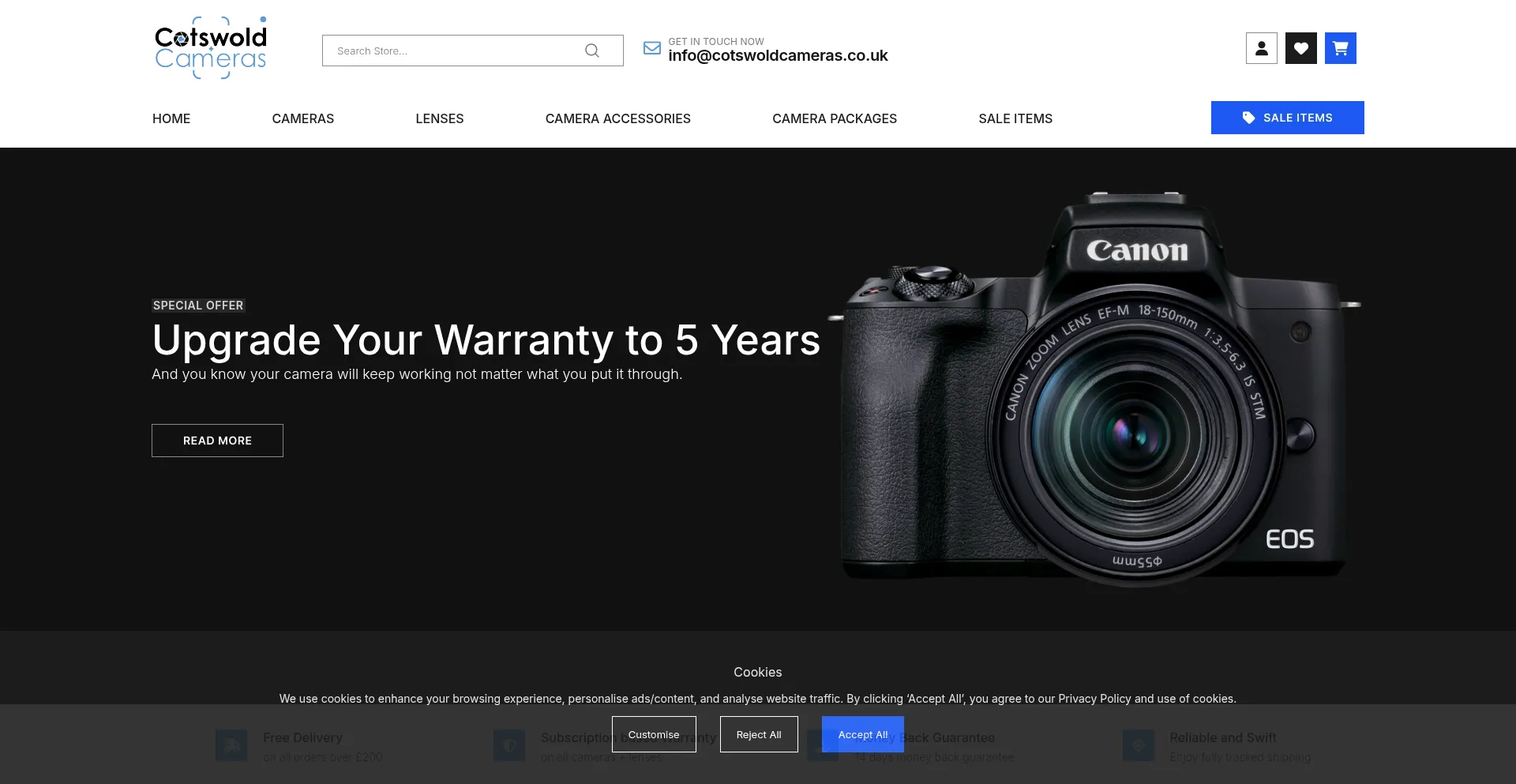 Website screenshot of Cotswoldcameras.co.uk