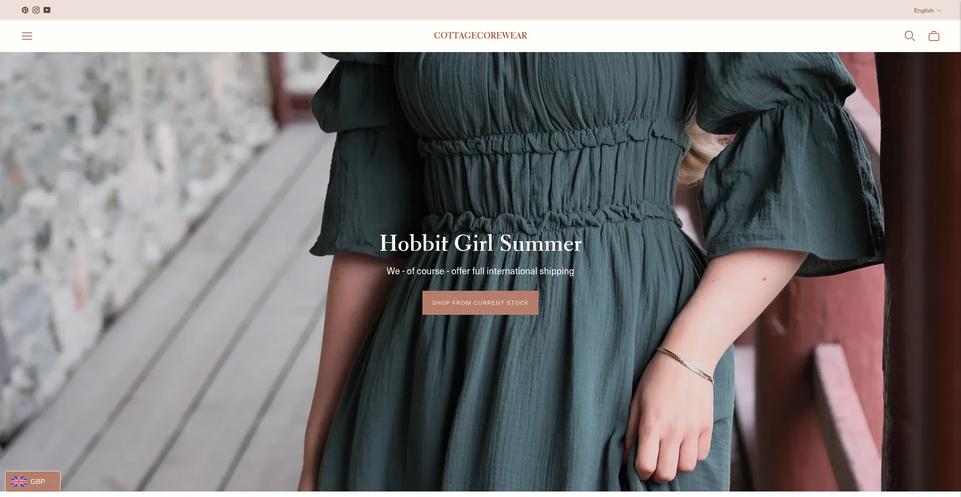 Website screenshot of Cottagecorewear.no