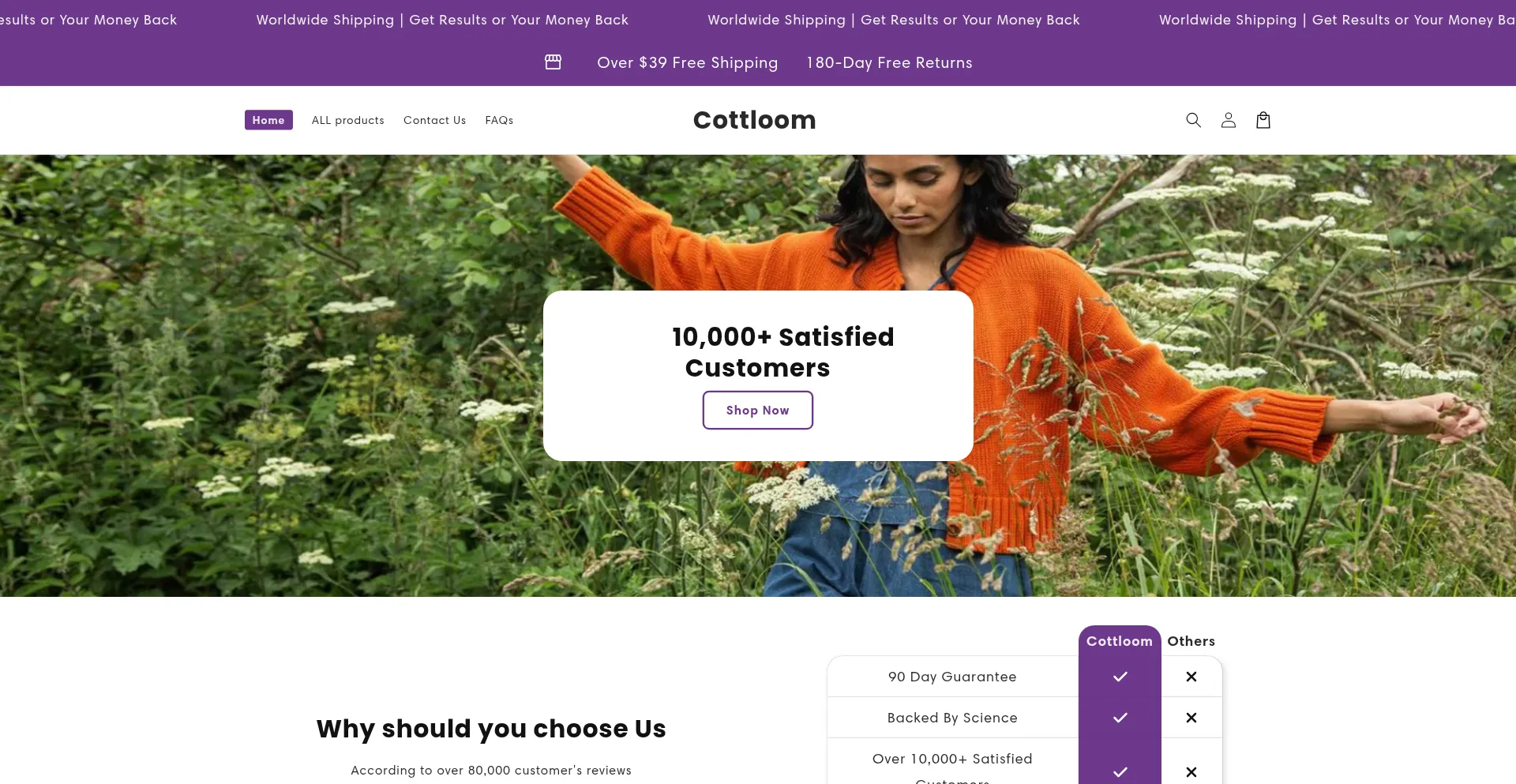 Website screenshot of Cottloom.com