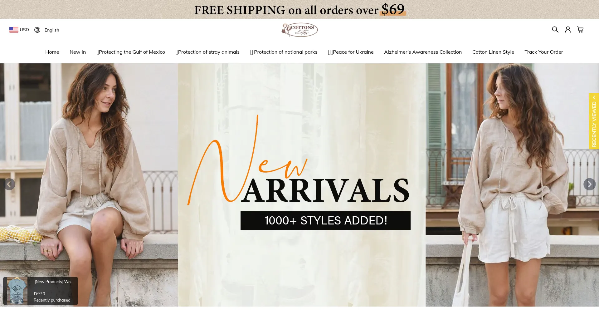 Website screenshot of Cottonscloths.com