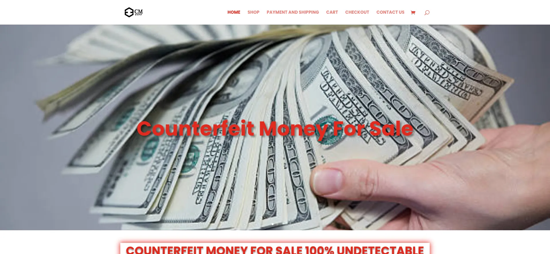 Website screenshot of Counterfeitmoneycity.com