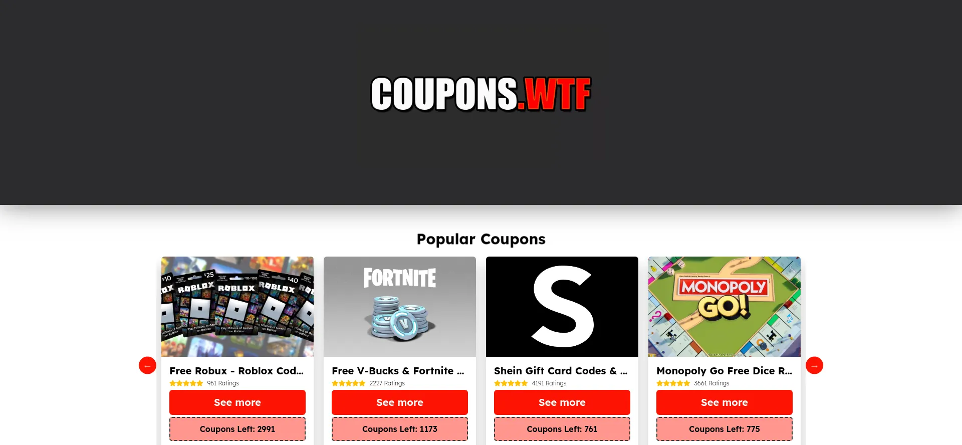 Website screenshot of Coupon.wtf