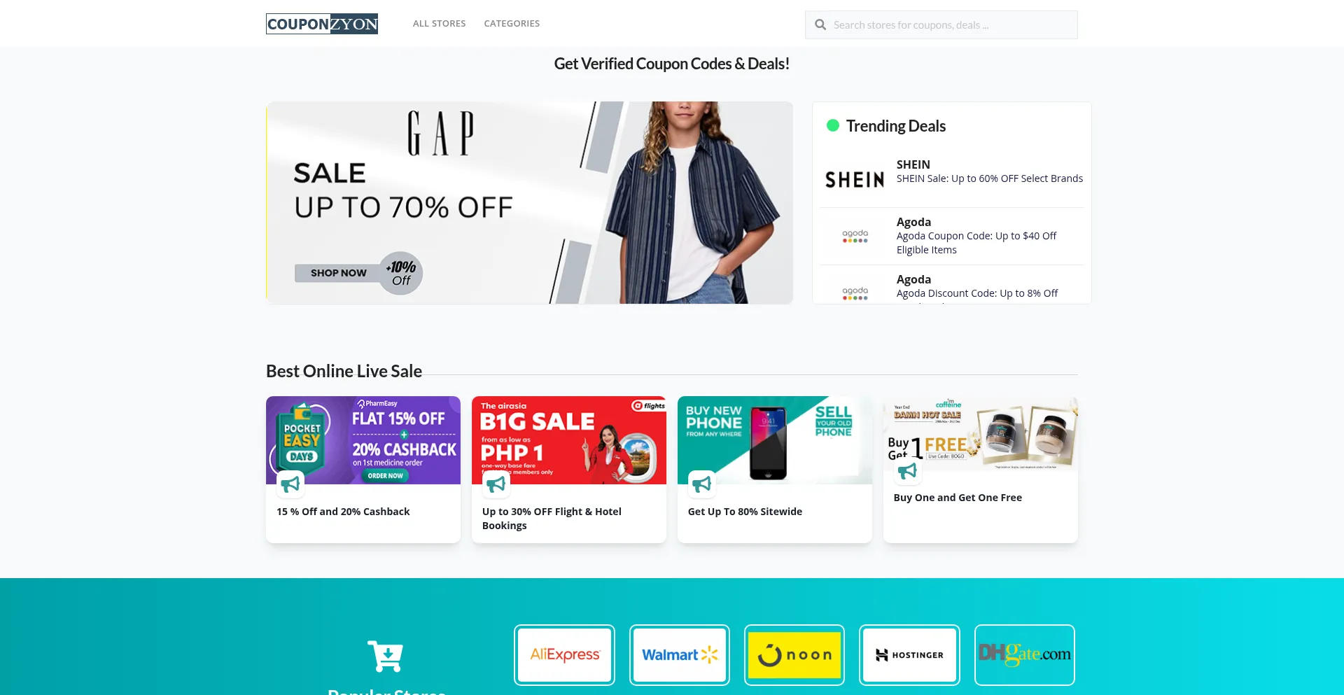 Website screenshot of Couponzyon.com