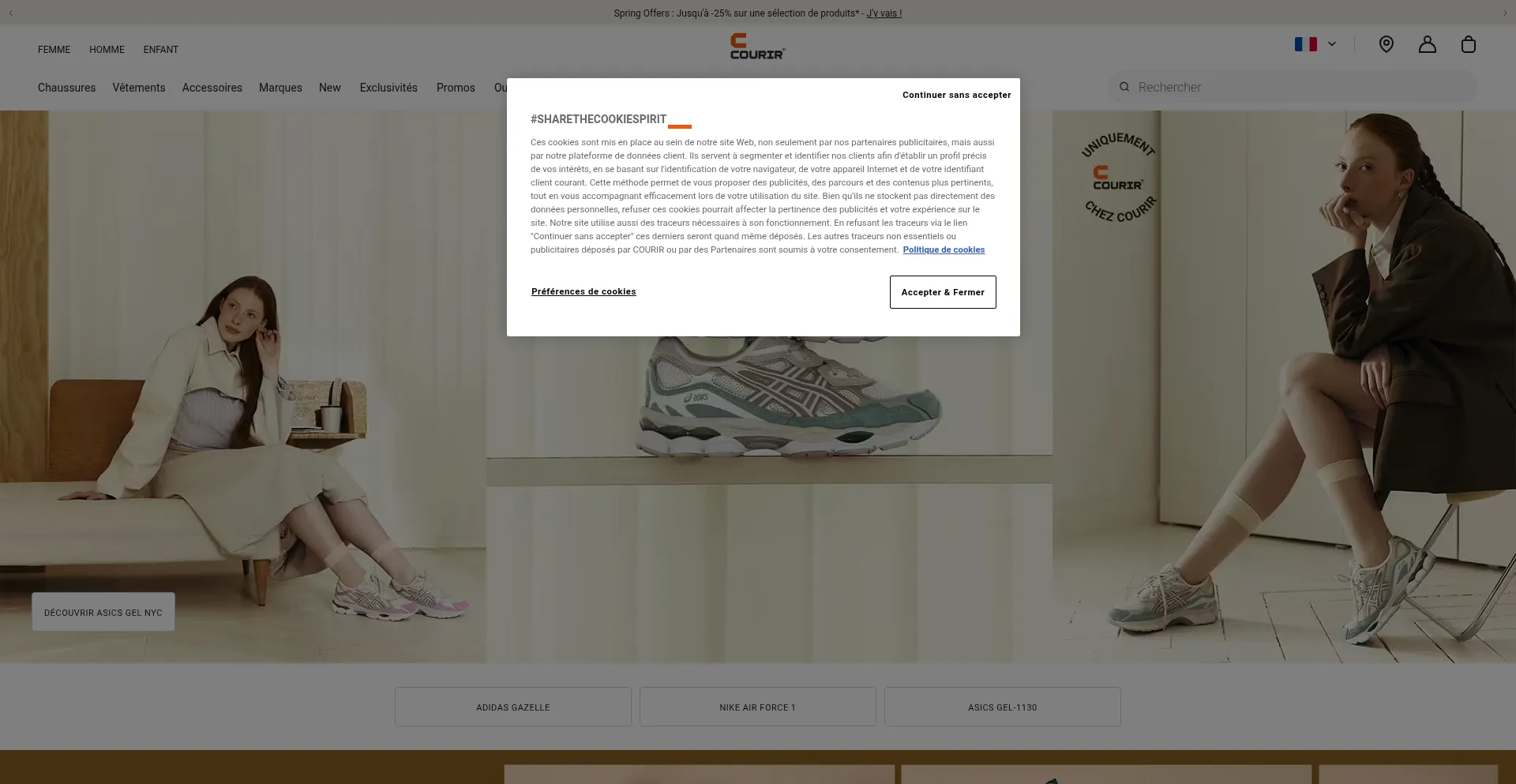Website screenshot of Courir.com