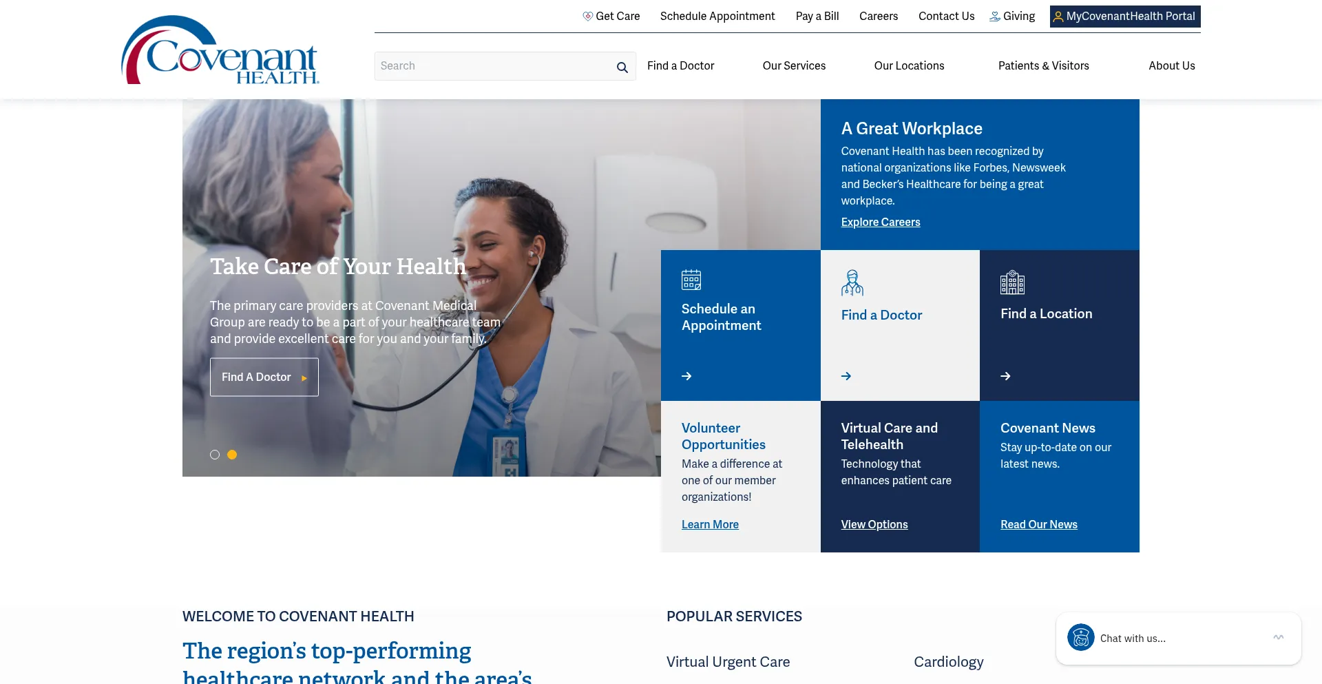 Website screenshot of Covenanthealth.com