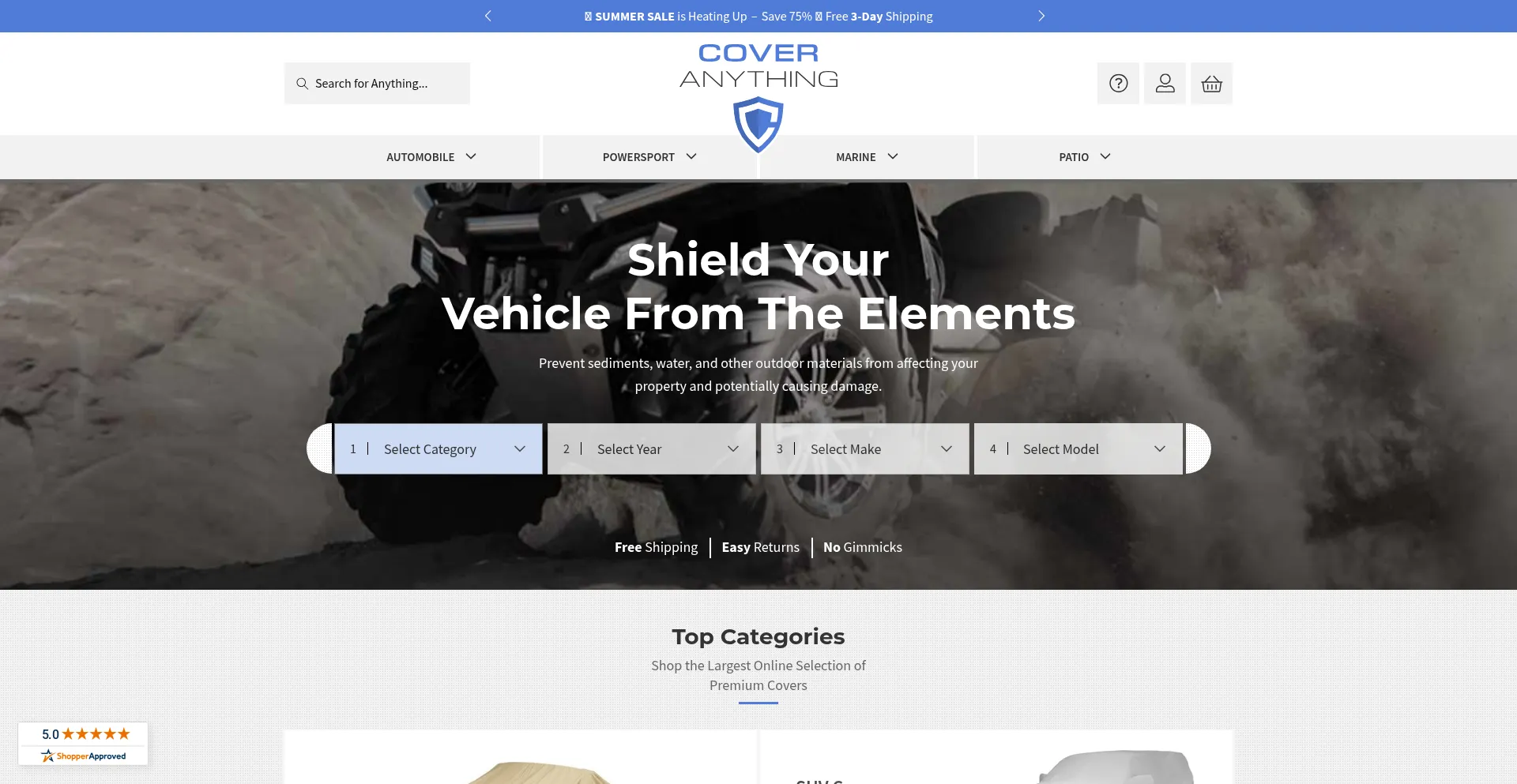 Website screenshot of Coveranything.com