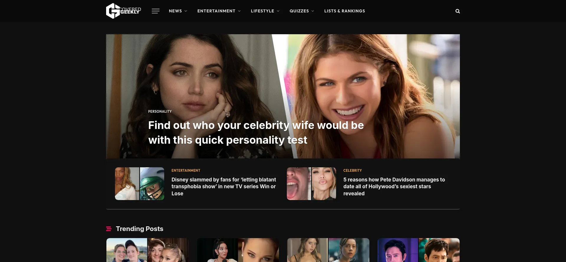 Website screenshot of Coveredgeekly.com