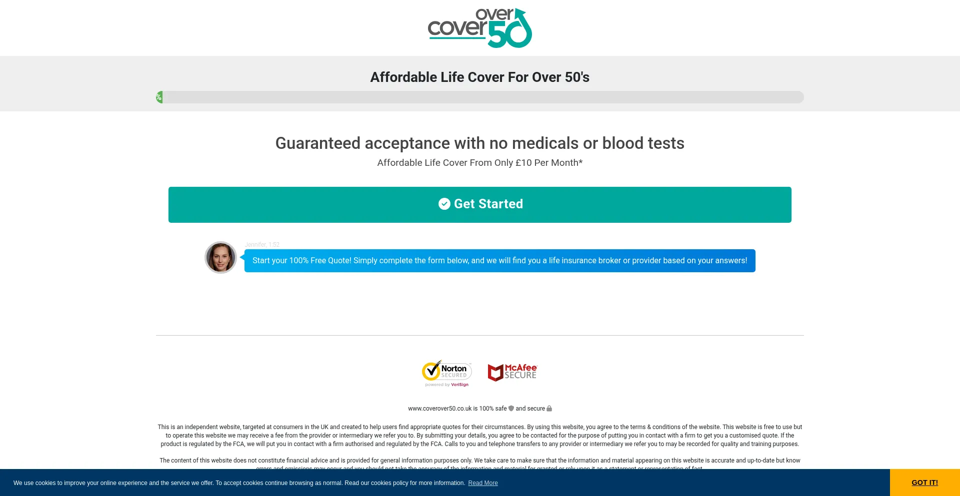 Website screenshot of Coverover50.co.uk