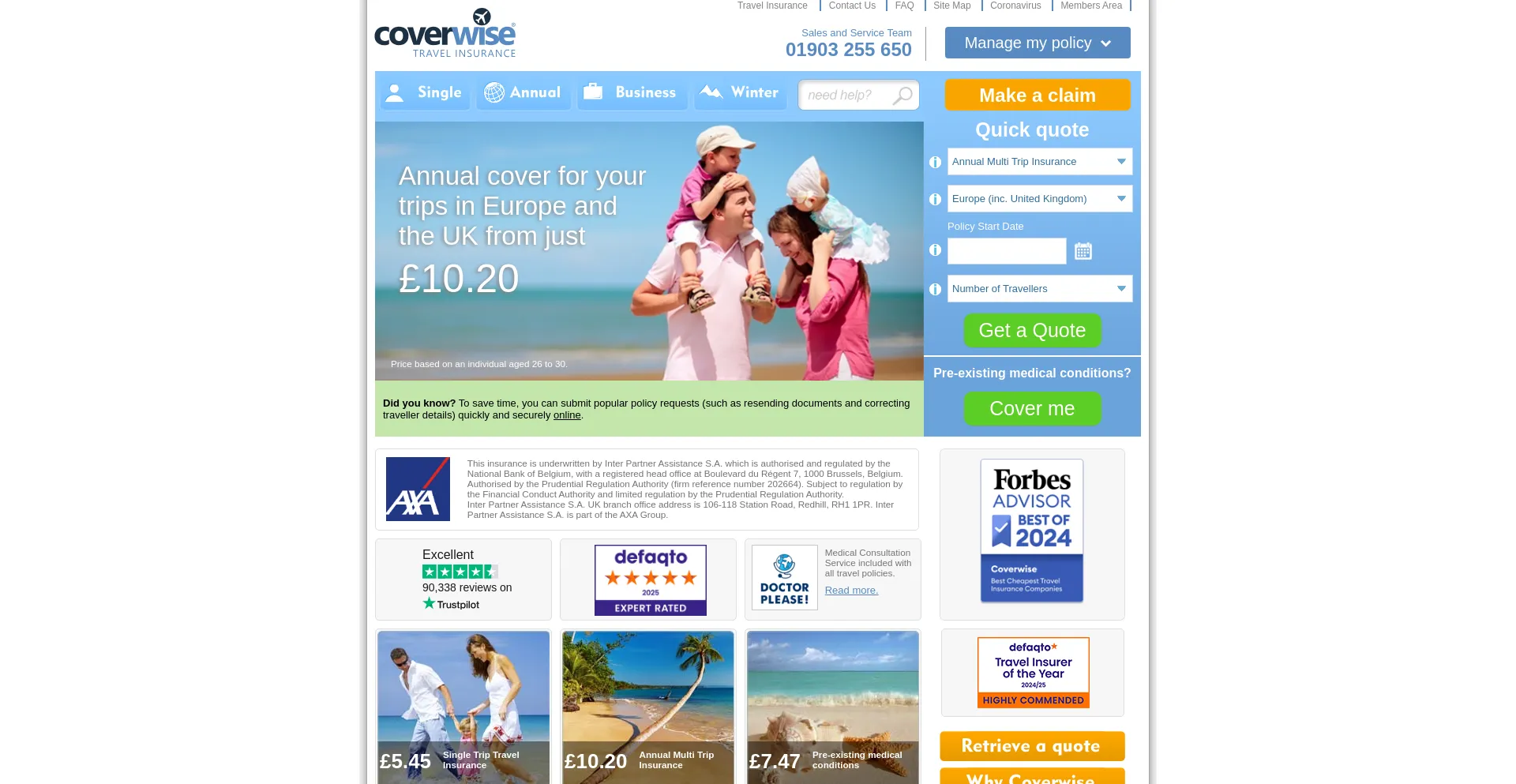 Website screenshot of Coverwise.co.uk