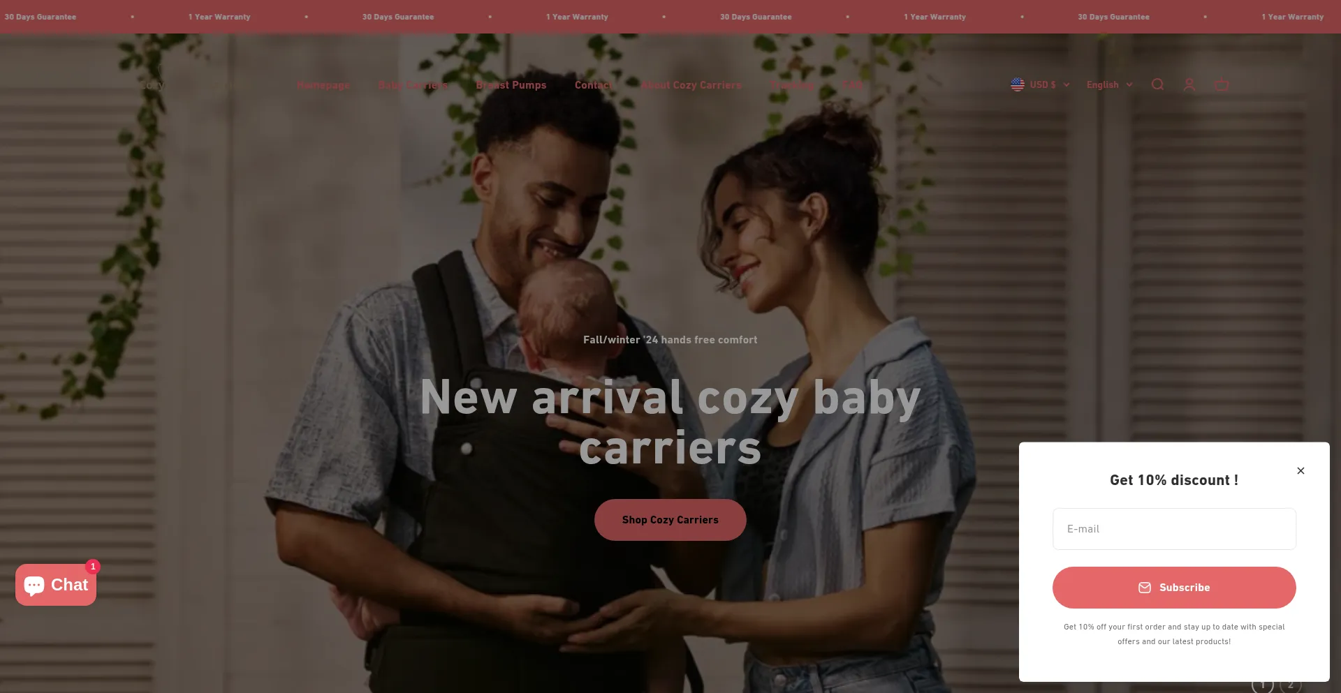 Website screenshot of Cozycarriers.com