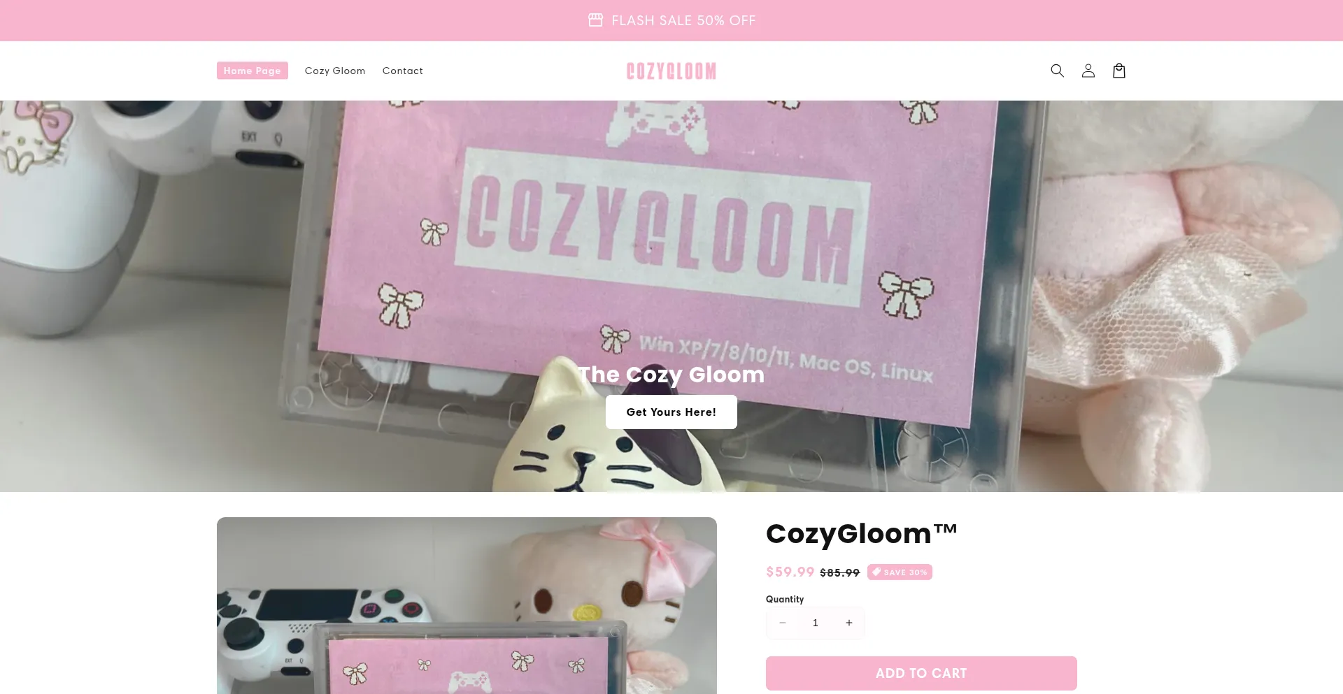 Website screenshot of Cozygloom.shop