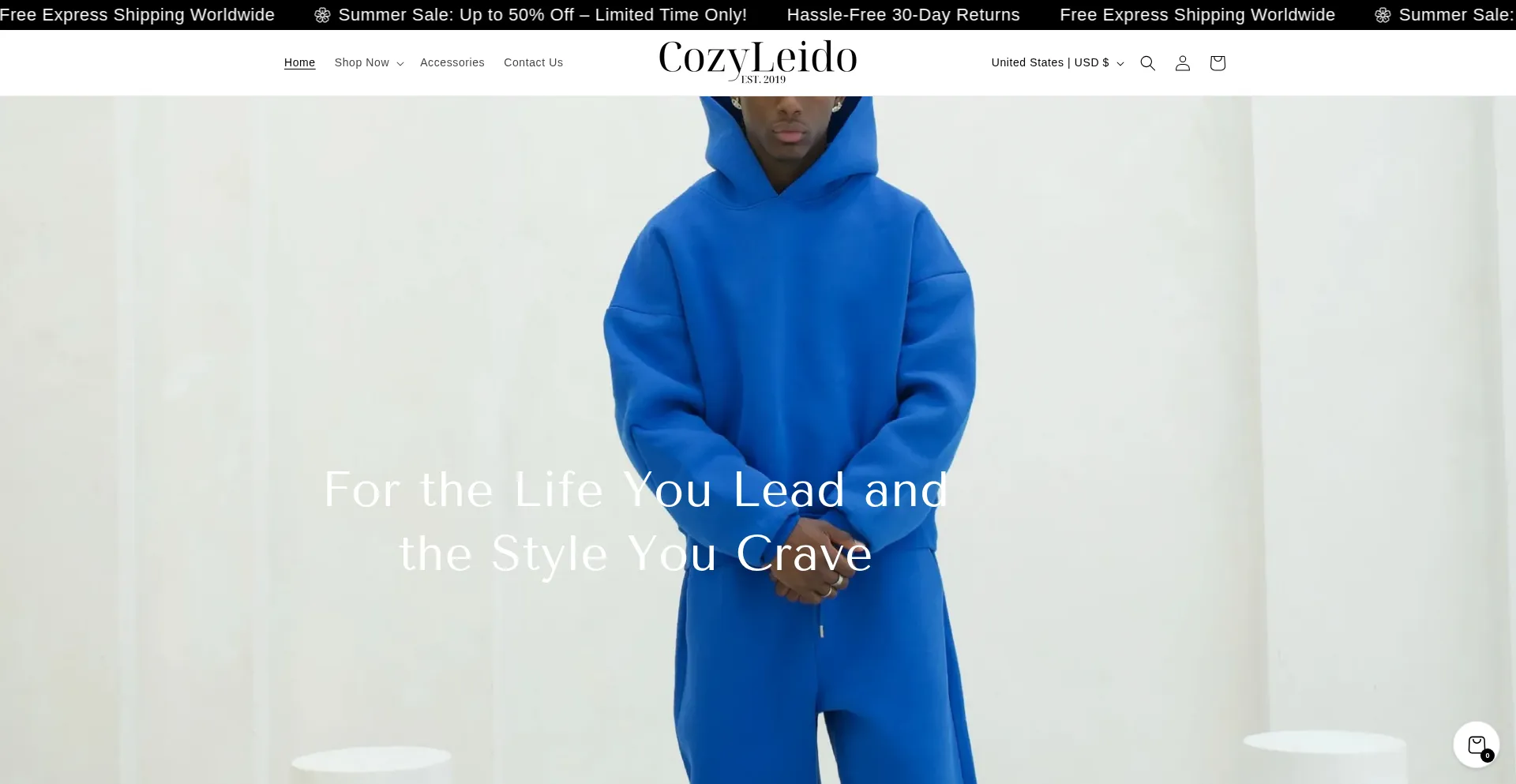 Website screenshot of Cozyleido.com