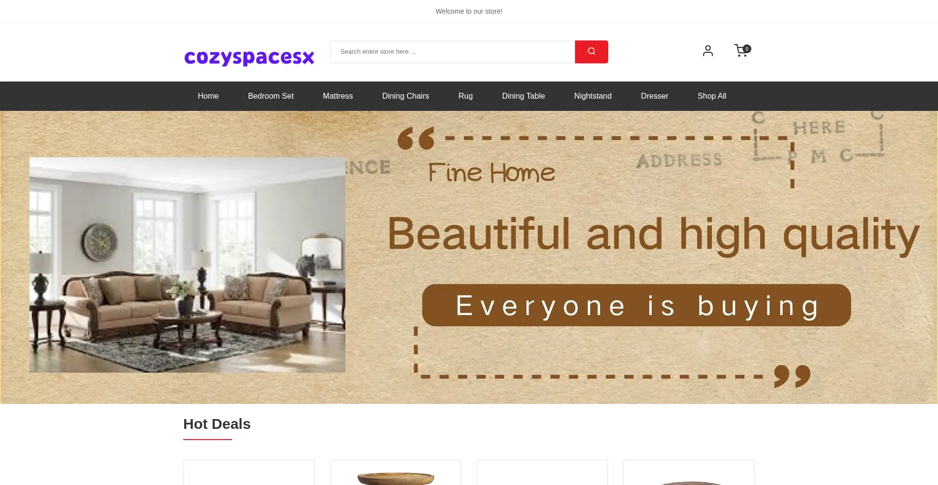 Website screenshot of Cozyspacesx.com