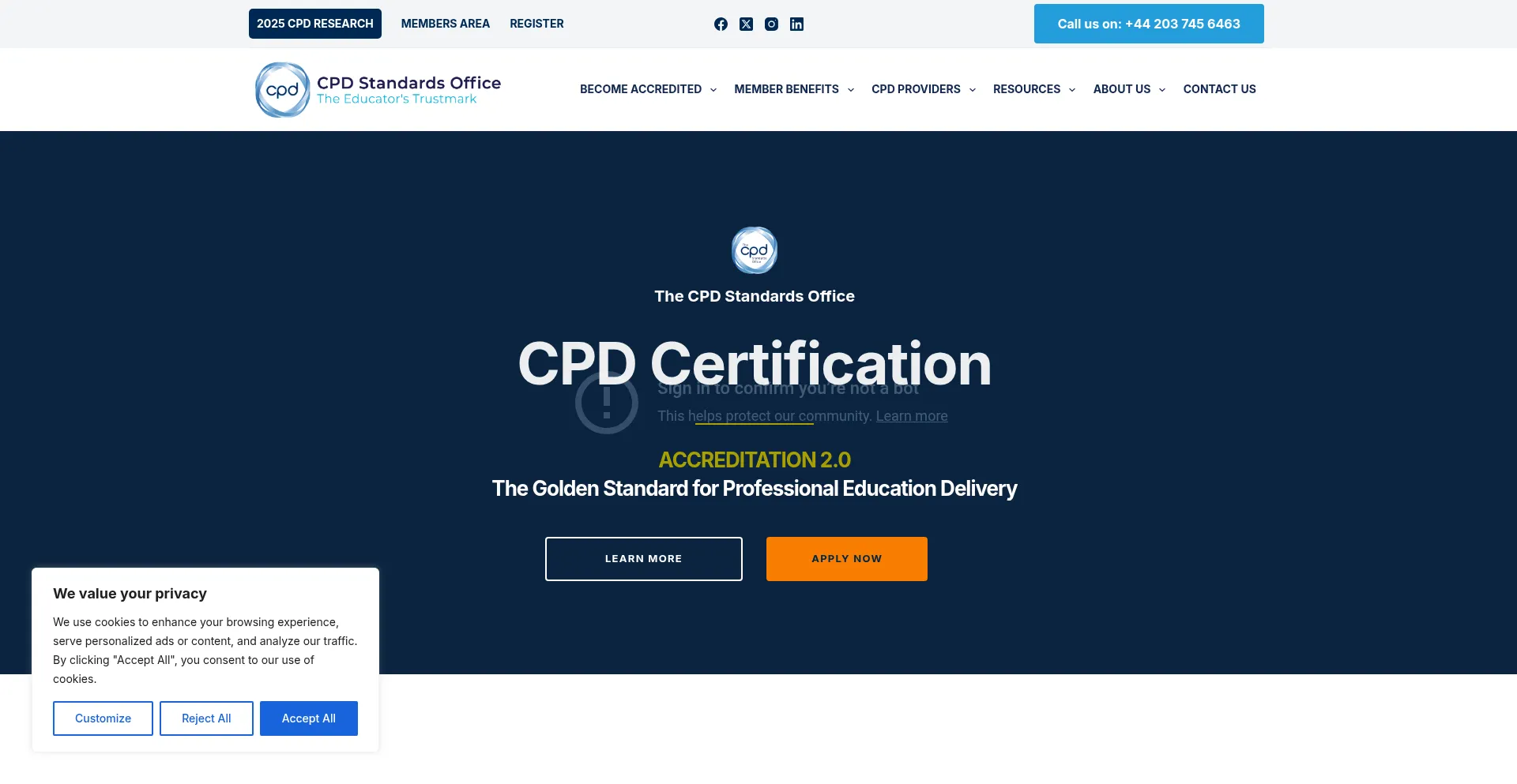 Website screenshot of Cpdstandards.com