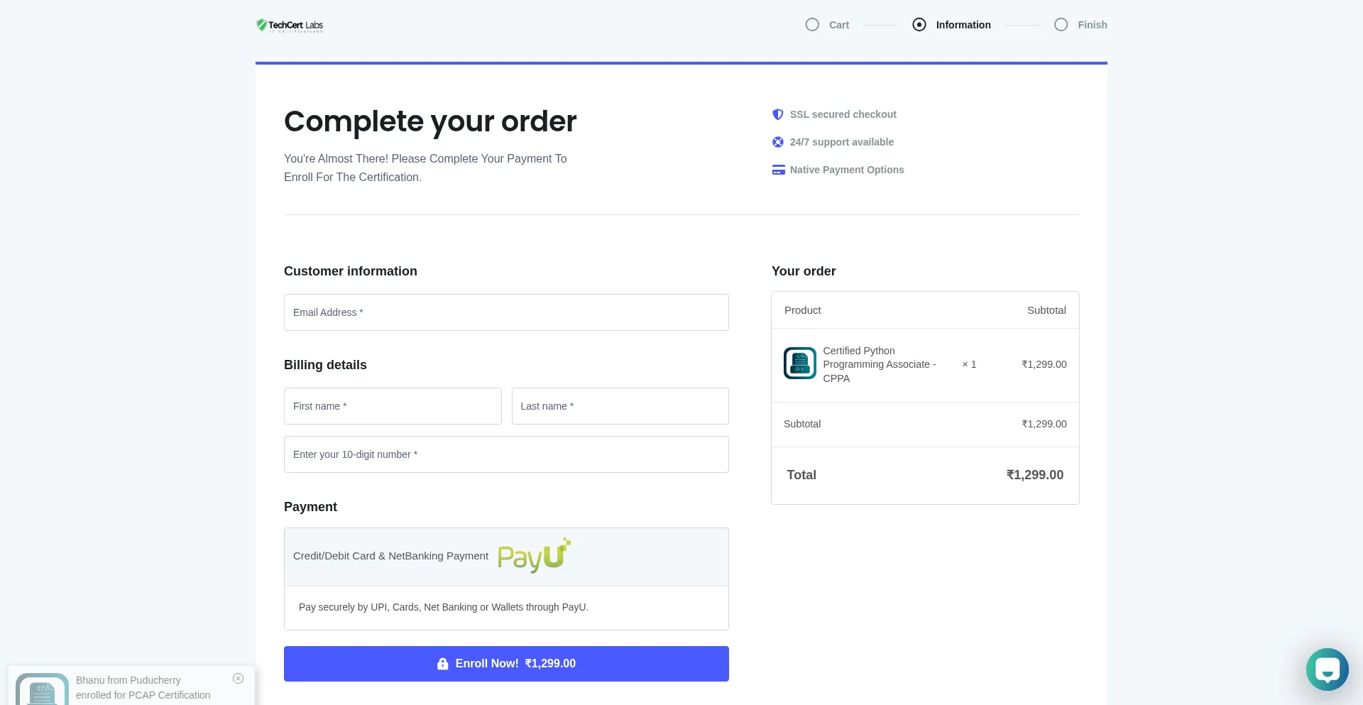 Website screenshot of Cps-checkout.orbixedu.in