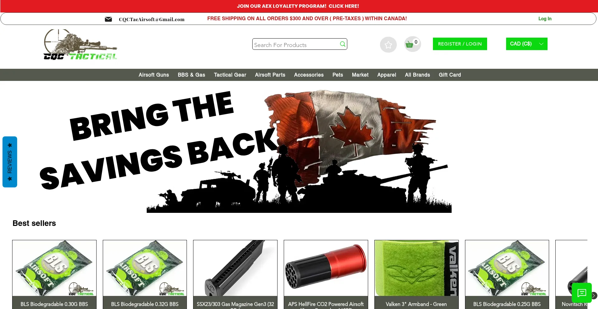 Website screenshot of Cqctactical.ca