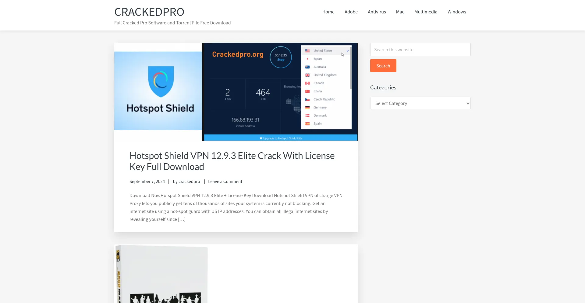 Website screenshot of Crackedpro.org