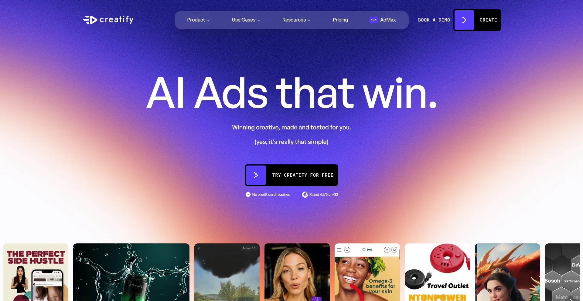 Website screenshot of Creatify.ai