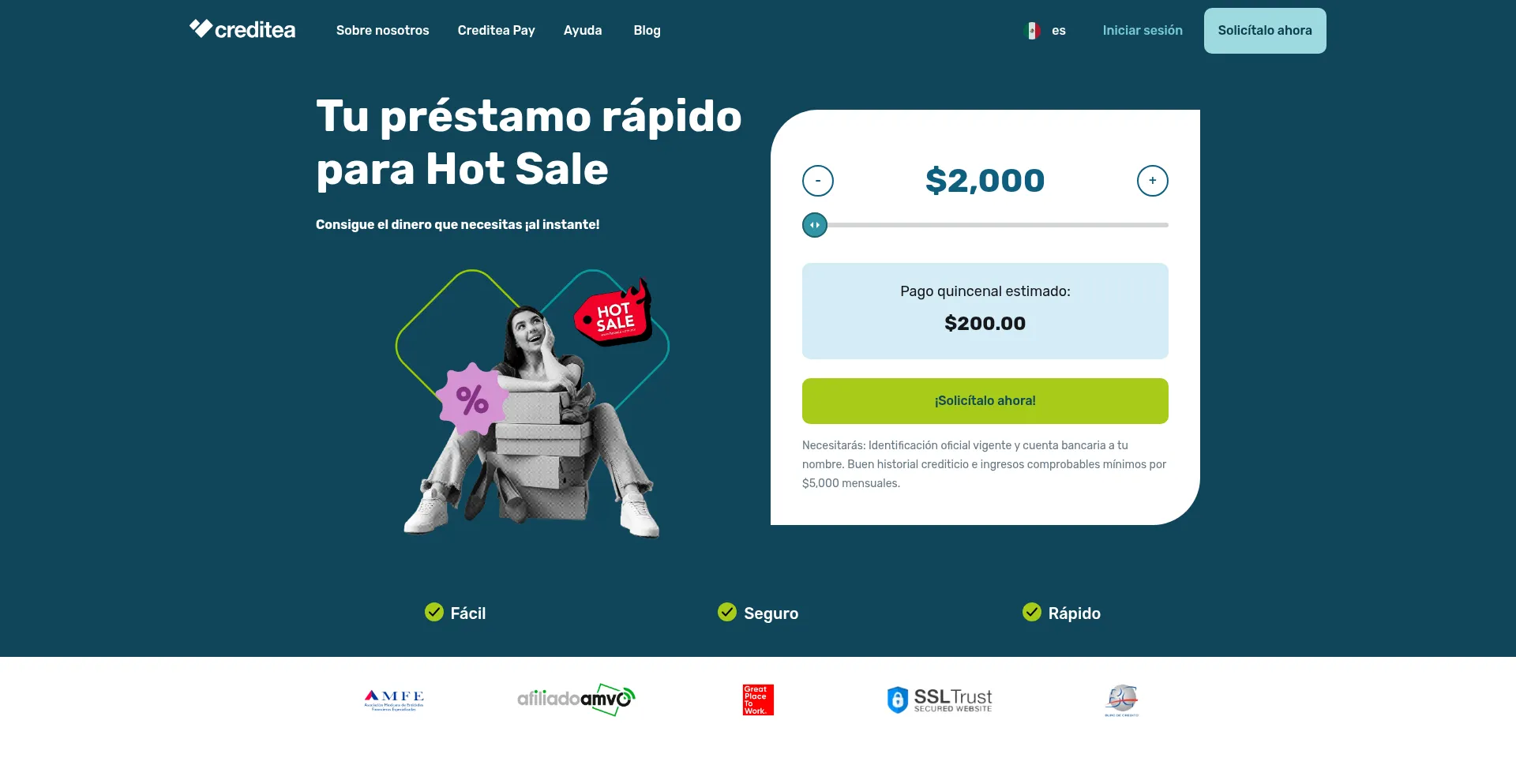 Website screenshot of Creditea.mx