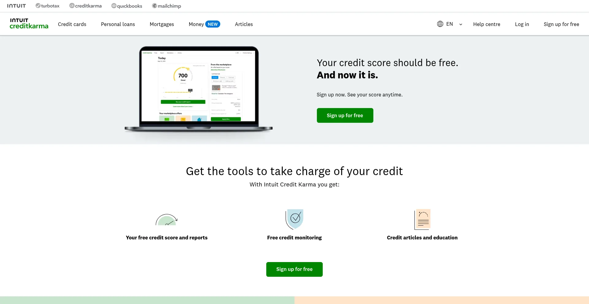 Website screenshot of Creditkarma.ca