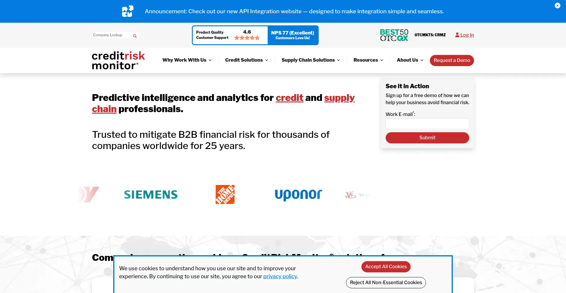 Website screenshot of Creditriskmonitor.com